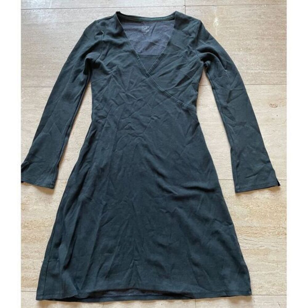 Horny Toad Dark Green V-Neck Long Sleeve Wrap Dress Casual Jersey Knit